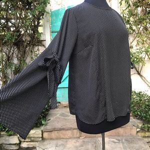 Who What Wear Black & White Bell Sleeve Blouse